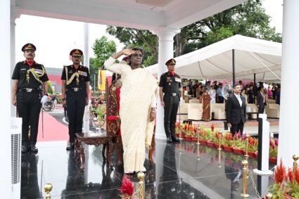 President Murmu reviews passing out parade of 158th Regular Course and 141st Technical Graduate Course at IMA